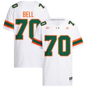 #70 Markel Bell UMiami White Men's Jerseys Stitched College Football 204552-309
