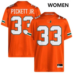 #33 Booker Pickett Jr. Miami Hurricanes Orange Women's Jerseys Stitched College Football 807103-518