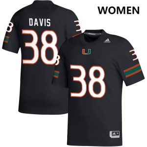 #38 Carter Davis University of Miami Black Women's Jersey Replica College Football 136735-793