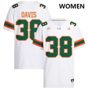 #38 Carter Davis Miami White Women Jerseys Replica College Football 776992-963
