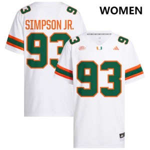 #93 Donta Simpson University of Miami White Women Jerseys Game College Football 988042-652