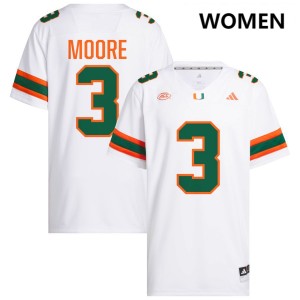 #3 Joshua Moore Hurricanes White Women's Jersey Player College Football 946645-884