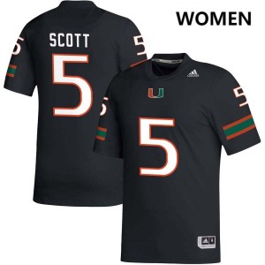 #5 Justin Scott Miami Black Women's Jersey Limited College Football 768825-823