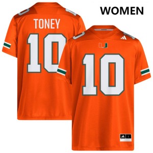 #10 Malachi Toney Hurricanes Orange Women's Jerseys Stitched College Football 910035-902