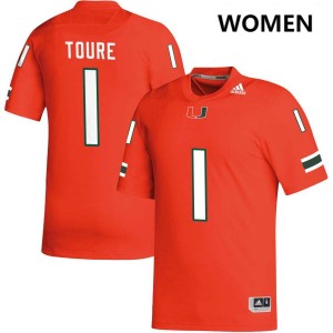 #1 Mohamed Toure Miami Hurricanes Orange Womens Jerseys Embroidery College Football 230978-824