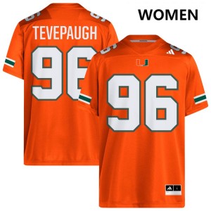 #96 Tucker Tevepaugh Hurricanes Orange Women's Jerseys NCAA College Football 588839-836