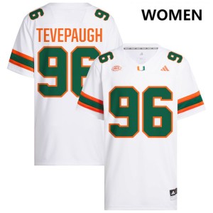 #96 Tucker Tevepaugh Hurricanes White Women's Jersey Embroidery College Football 671820-756