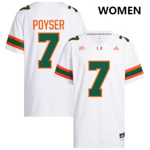#7 Zechariah Poyser University of Miami White Womens Jersey 2025-26 College Football 146346-450