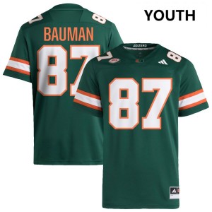 #87 Alex Bauman Miami Green Youth Jersey Official College Football 877020-118