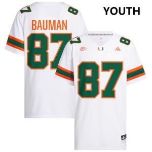 #87 Alex Bauman Hurricanes White Youth Jersey 2025 College Football 955741-902