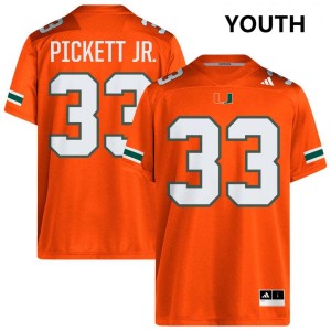 #33 Booker Pickett Jr. University of Miami Orange Youth Jerseys University College Football 240273-927