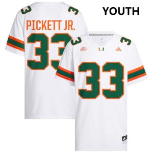 #33 Booker Pickett Jr. UMiami White Youth Jersey Alumni College Football 517984-191