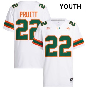 #22 Cam Pruitt Hurricanes White Youth Jerseys Player College Football 493330-322