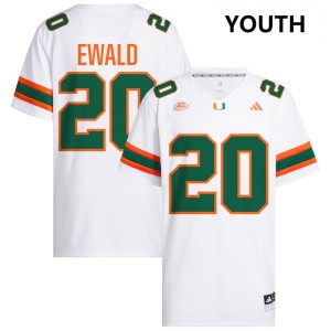 #20 Chris Ewald Jr. University of Miami White Youth Jerseys Embroidery College Football 559921-949