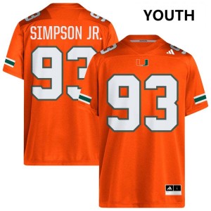 #93 Donta Simpson University of Miami Orange Youth Jersey NCAA College Football 727273-654
