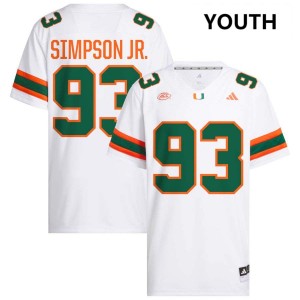 #93 Donta Simpson Miami Hurricanes White Youth Jersey Official College Football 847864-210