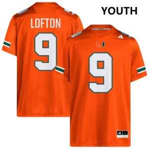 #9 Elija Lofton Hurricanes Orange Youth Jersey Official College Football 950888-597