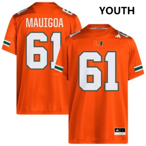 #61 Francis Mauigoa Miami Hurricanes Orange Youth Jersey Embroidery College Football 619508-800