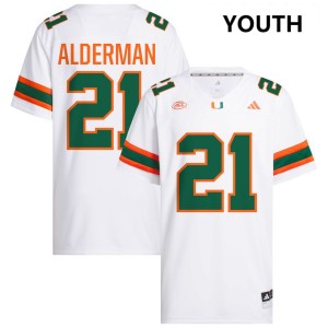 #21 Jaylin Alderman UMiami White Youth Jersey Replica College Football 274168-371
