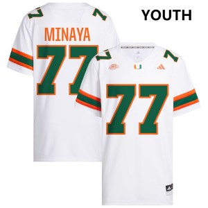 #77 Juan Minaya UMiami White Youth Jersey University College Football 789993-133