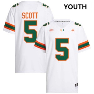 #5 Justin Scott University of Miami White Youth Jerseys Stitched College Football 301503-524