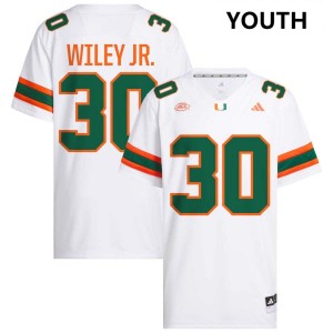 #30 Kellen Wiley Jr. University of Miami White Youth Jerseys Player College Football 411682-956