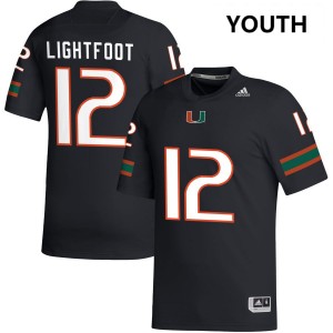 #12 Marquise Lightfoot Miami Black Youth Jerseys Embroidery College Football 296596-933