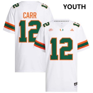#12 Ny Carr Hurricanes White Youth Jersey Official College Football 318001-751